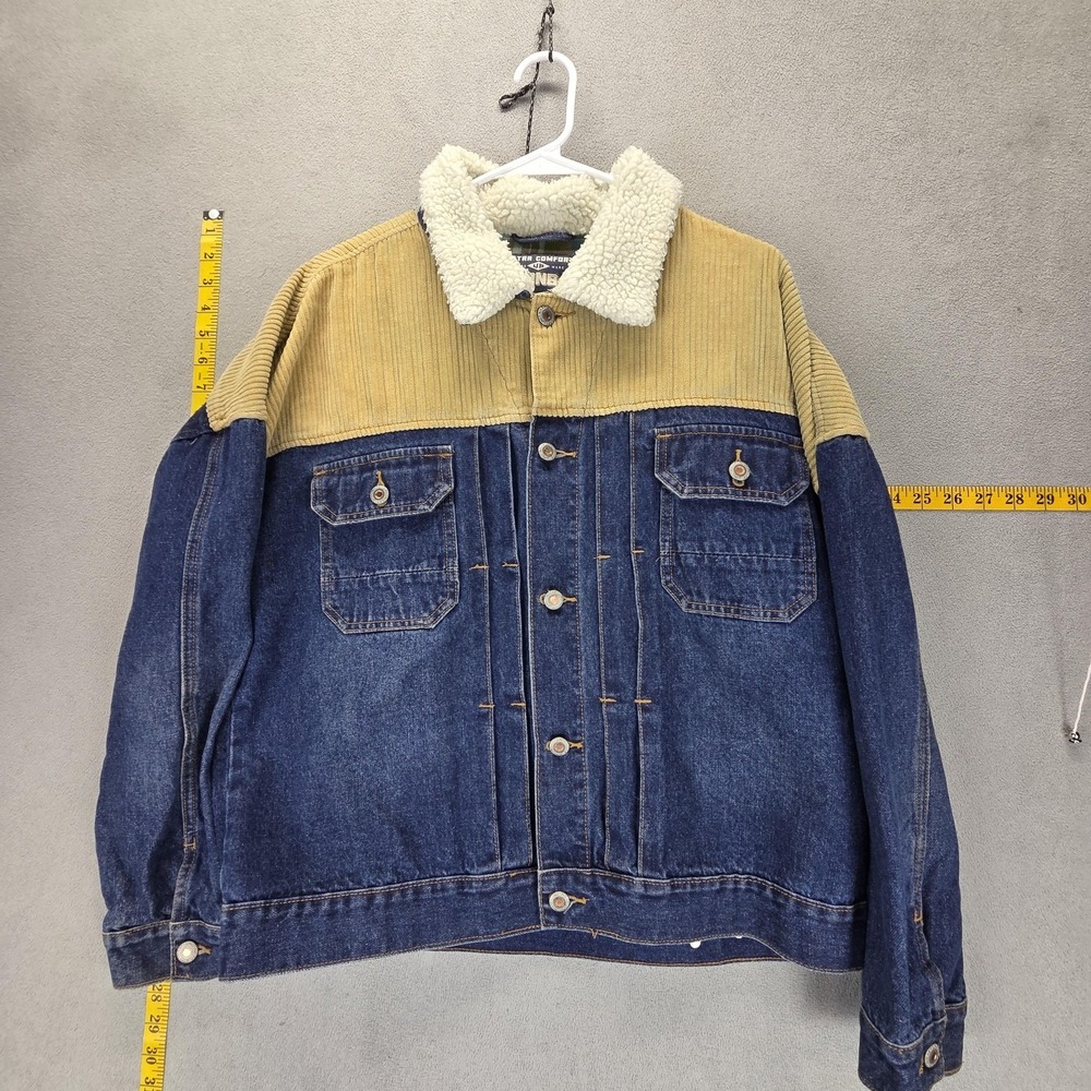 VTG Unionbay Jacket Mens L Blue Denim Corduroy Yoke Sherpa Collar
